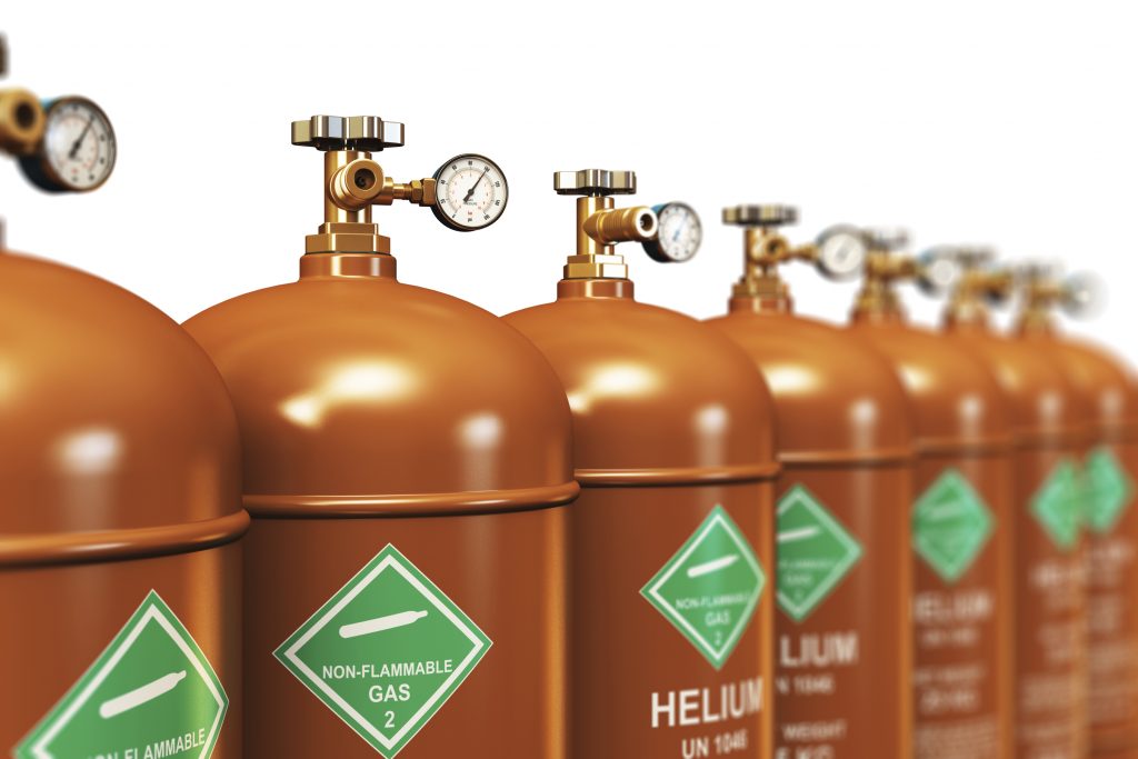 Row of liquefied helium industrial gas containers