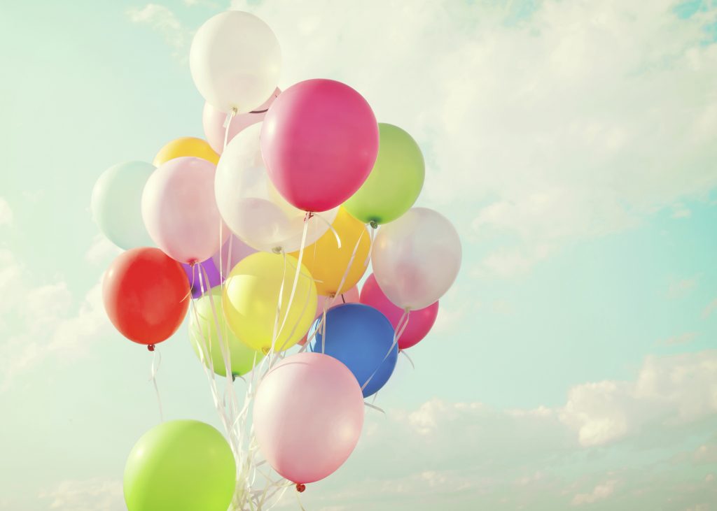 Colorful balloons of party in holiday - Vintage pastel tone