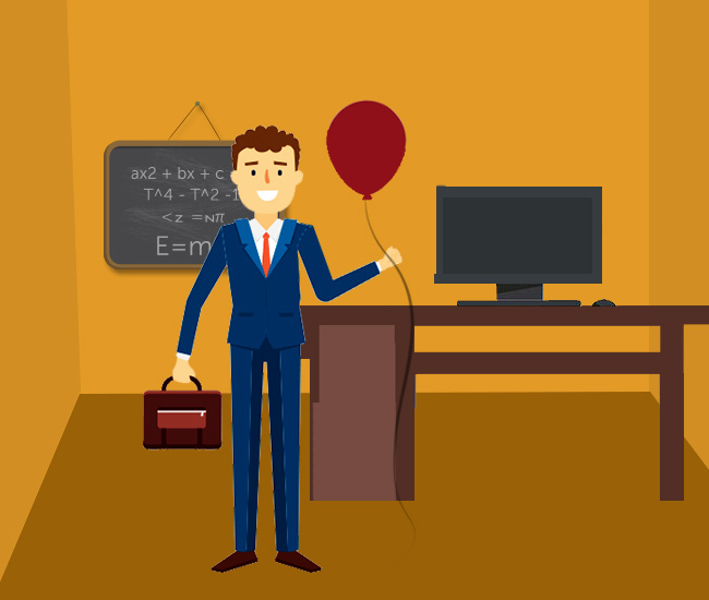Office with a man holding a balloon